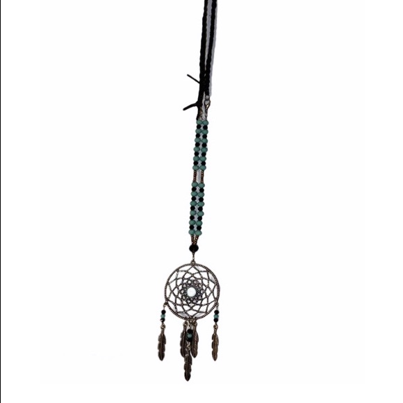 Teal Boho Dreamcatcher Necklace - Picture 2 of 2